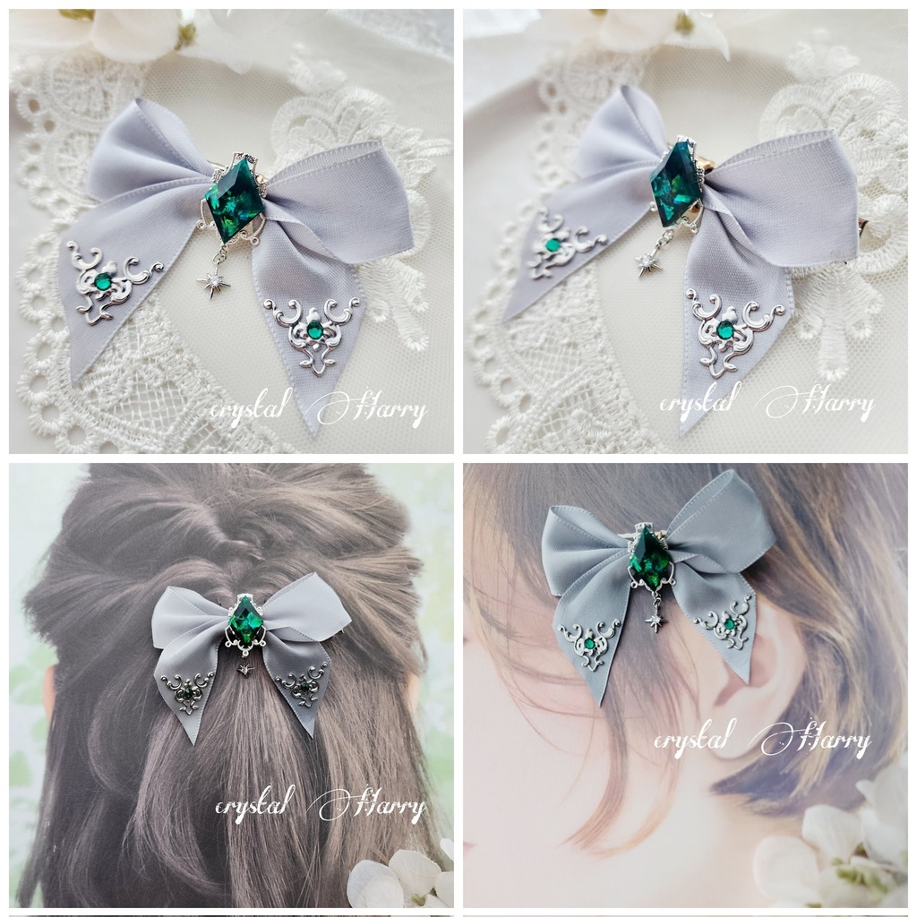【夜宝石の髪飾り】～銀翠～ヘアクリップ