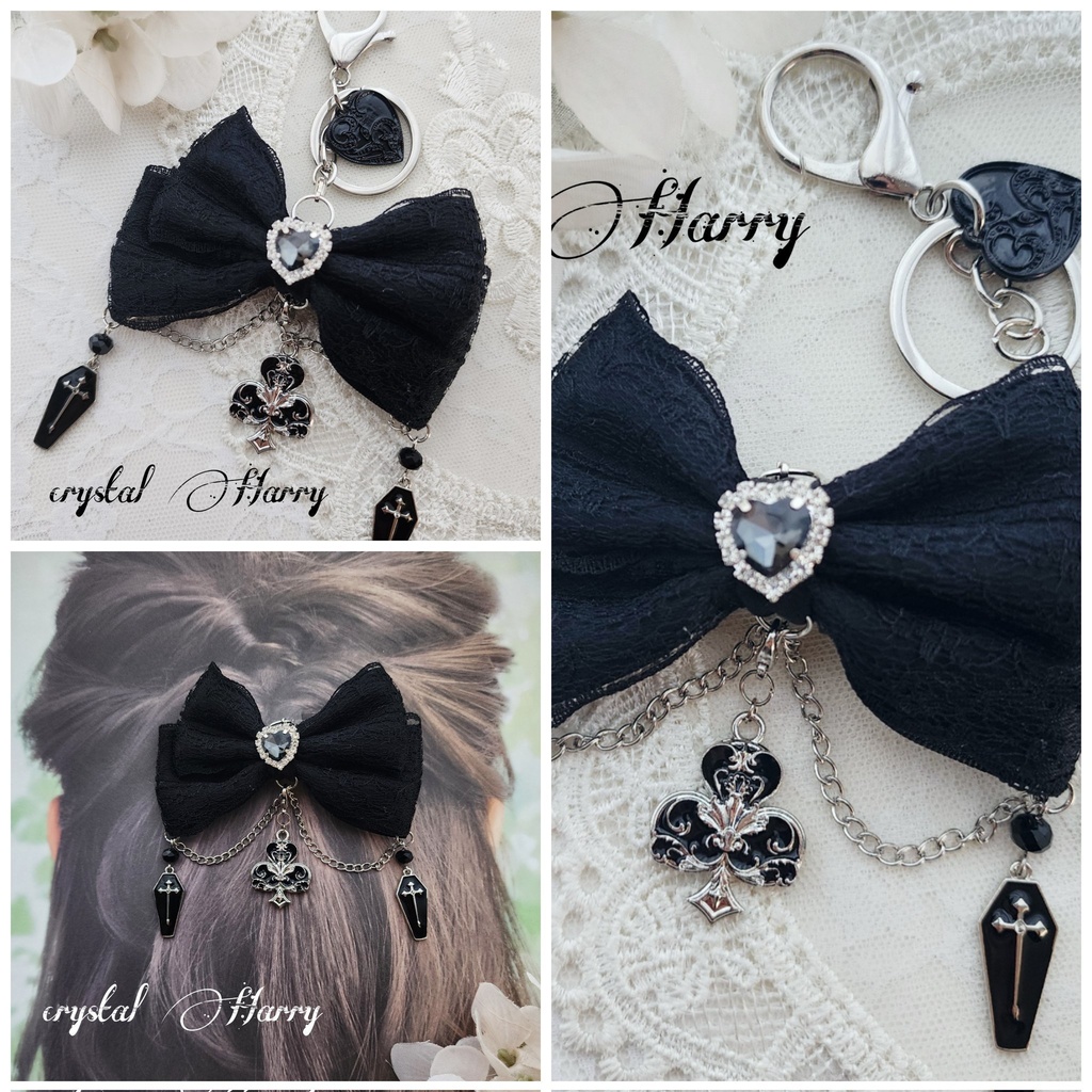 【不思議の国の装飾品】～黒～キーリング･ヘアクリップ両用