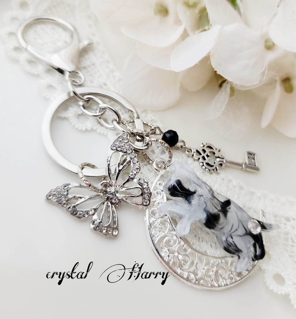 【色彩猫の鍵飾り】~銀黒猫~キーリング