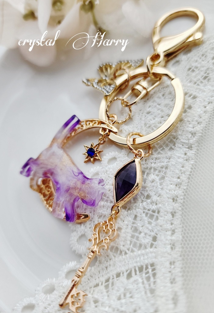 【色彩猫の鍵飾り】~金紫猫~キーリング