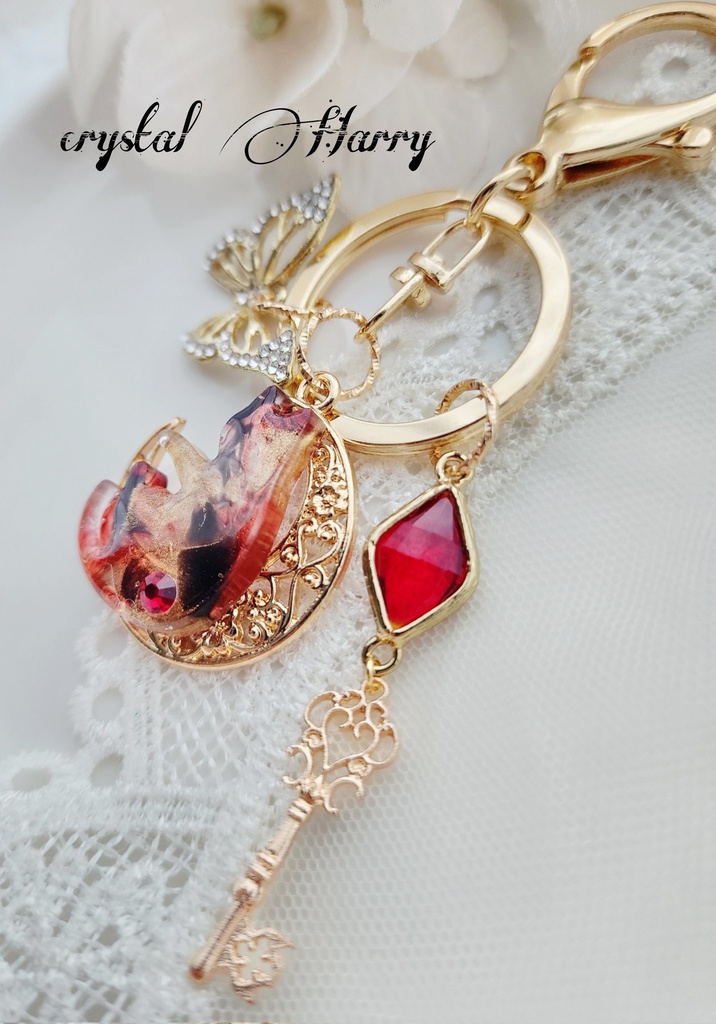 【色彩猫の鍵飾り】~金赤黒猫~キーリング