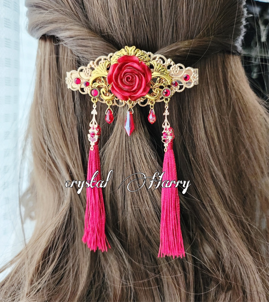 【童話姫の髪飾り】~赤薔薇~ヘアクリップ