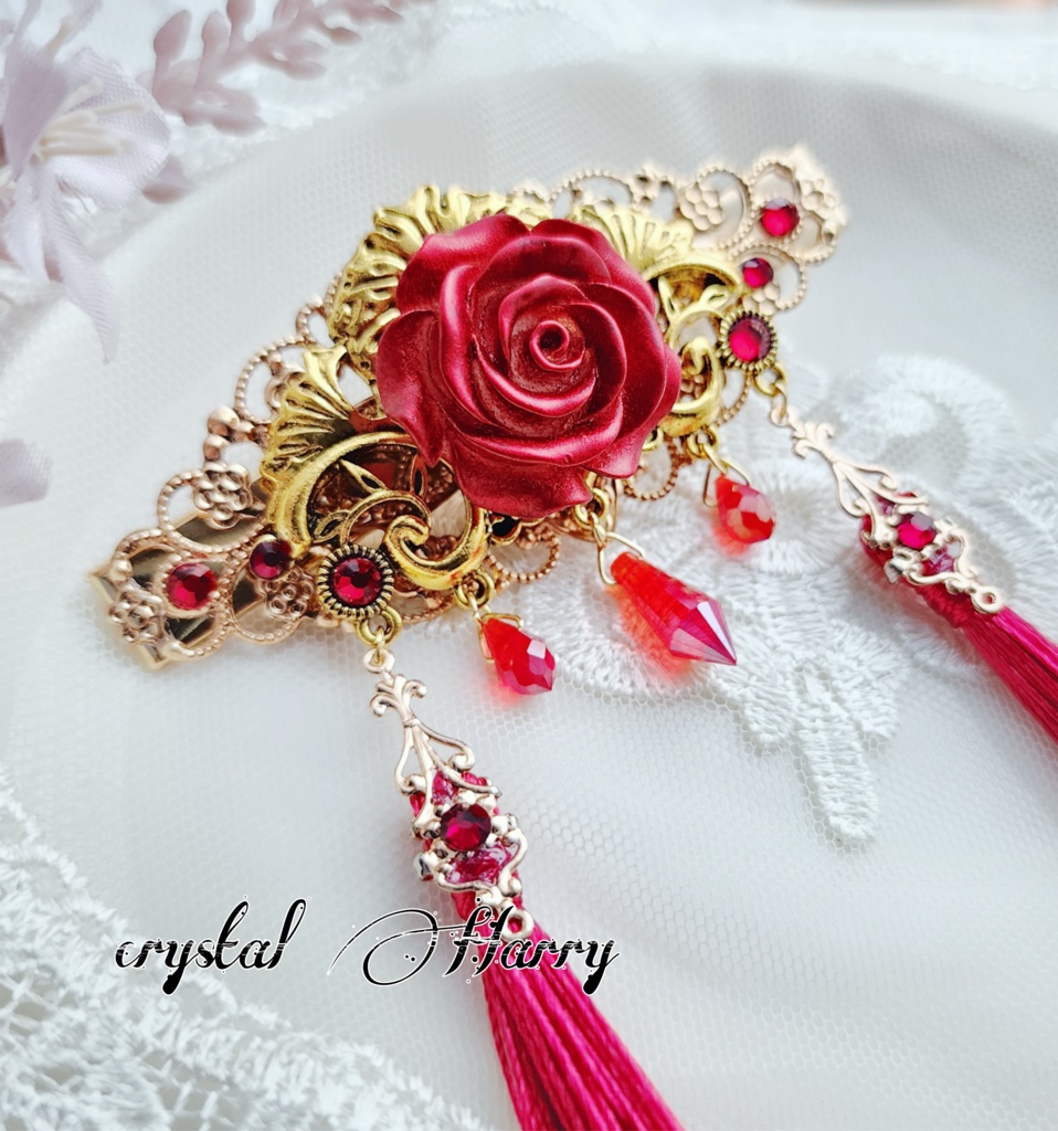 【童話姫の髪飾り】~赤薔薇~ヘアクリップ
