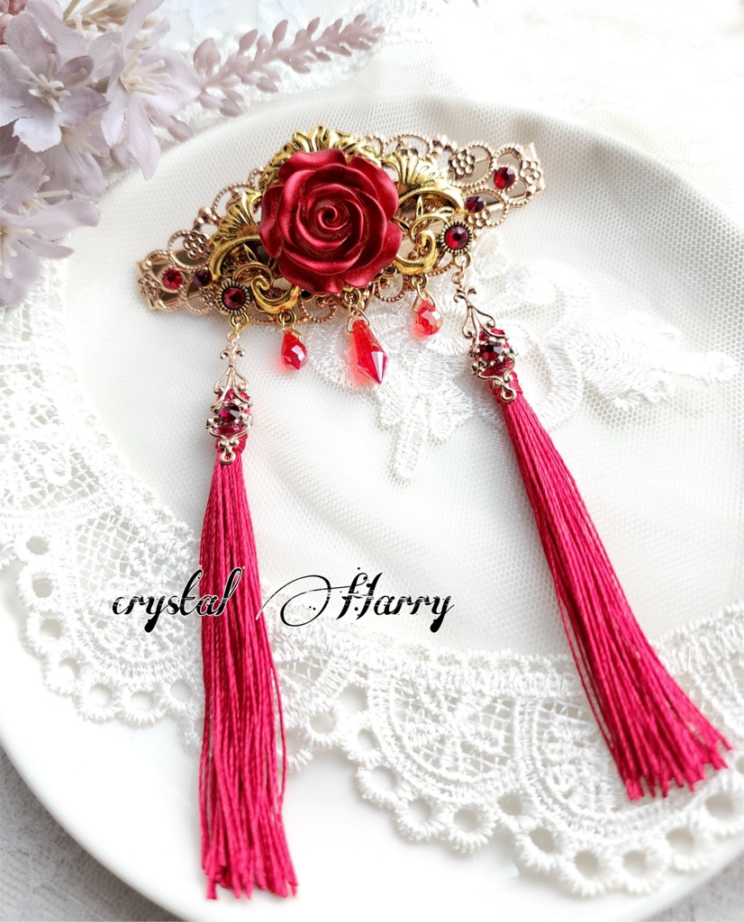 【童話姫の髪飾り】~赤薔薇~ヘアクリップ