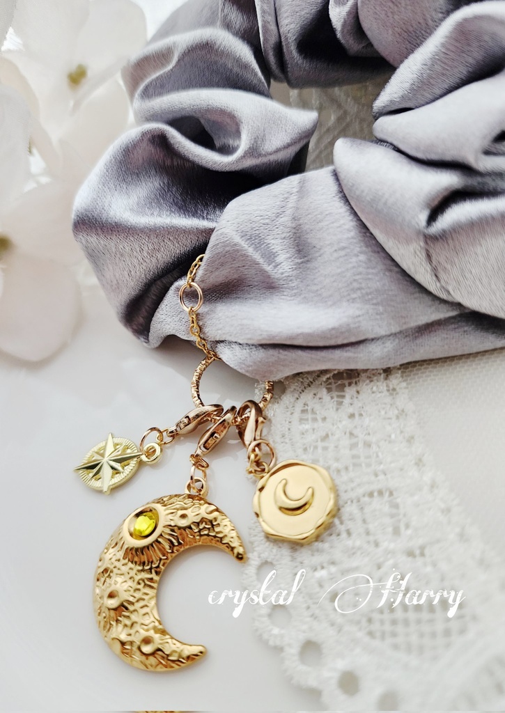 【月光の髪飾り】~金の三日月~シュシュブレスレット