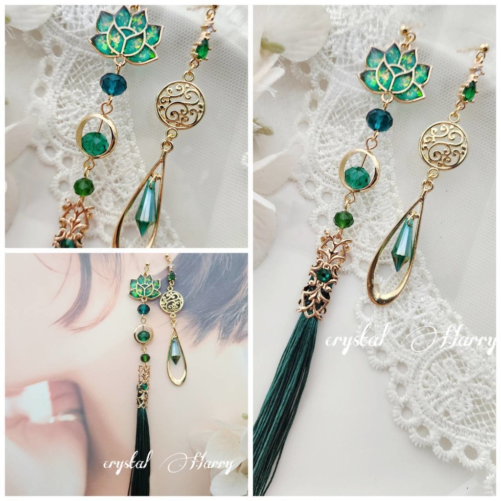 【蓮華の耳飾り】～金濃緑～BOOTH限定