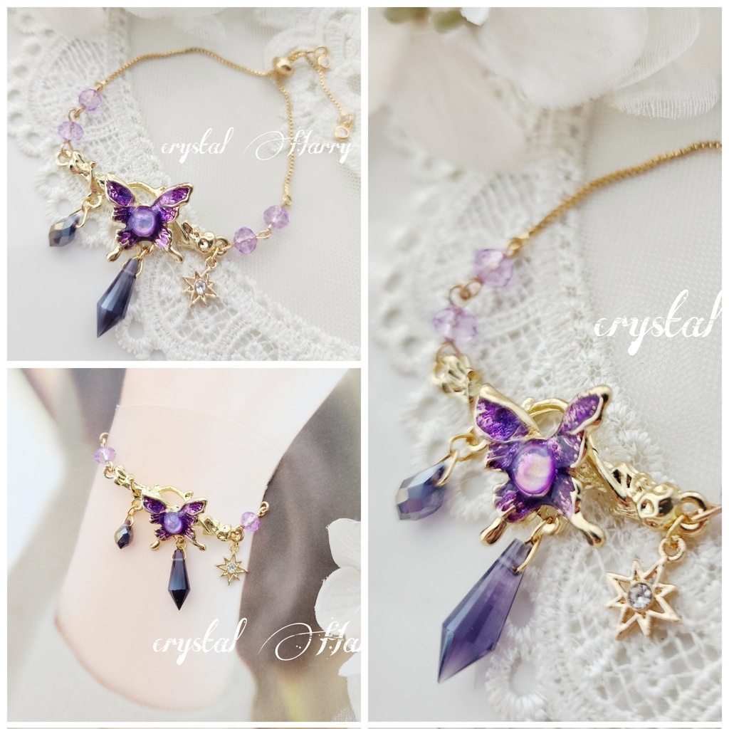 【宝石蝶の装飾品】～金紫蝶～ブレスレット