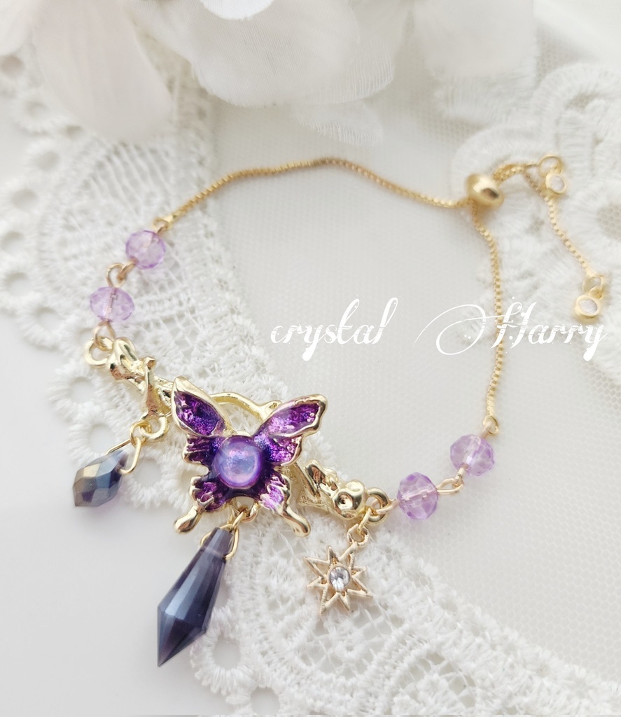 【宝石蝶の装飾品】~金紫蝶~ブレスレット