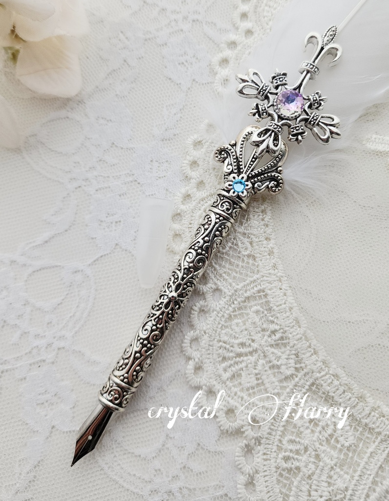 【紬物語の十字ペン】~白~羽根ペン