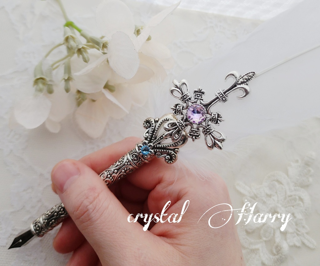 【紬物語の十字ペン】~白~羽根ペン