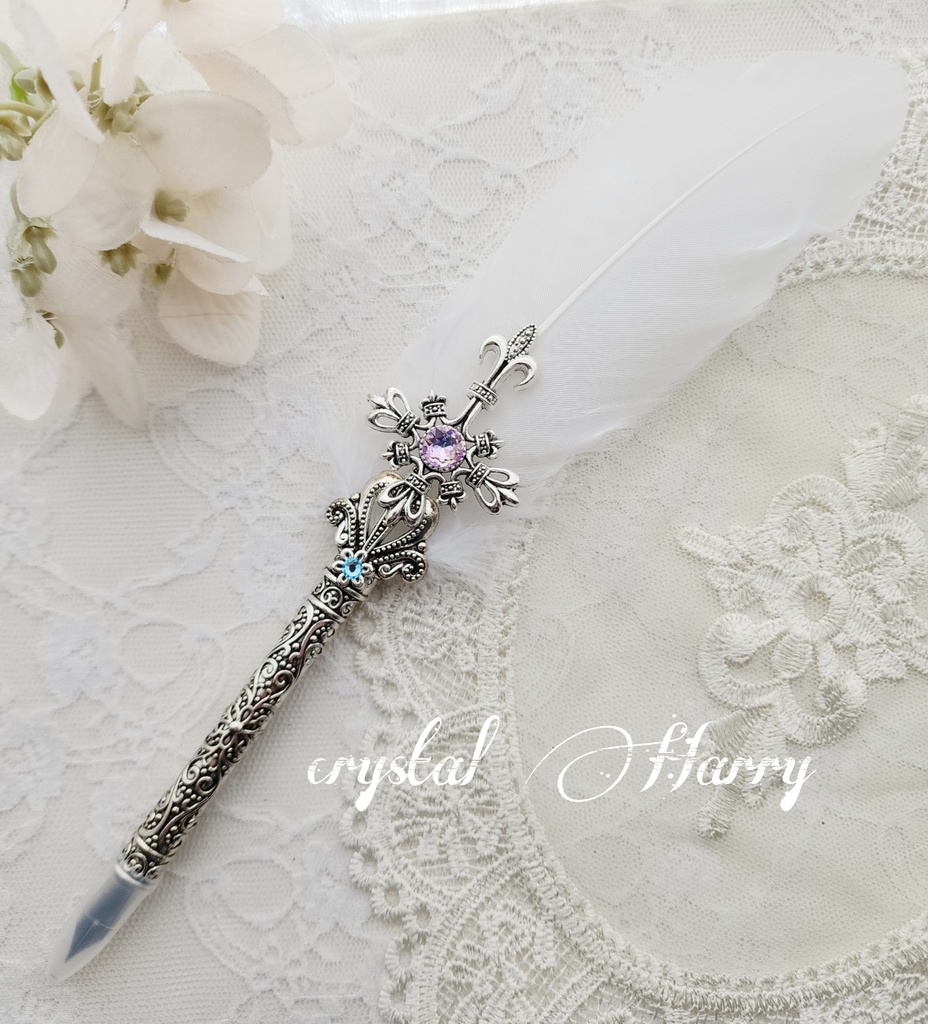 【紬物語の十字ペン】~白~羽根ペン