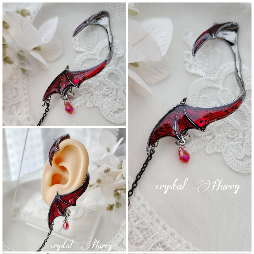 【悪魔の耳飾り】~ブラックチタンベース~深赤