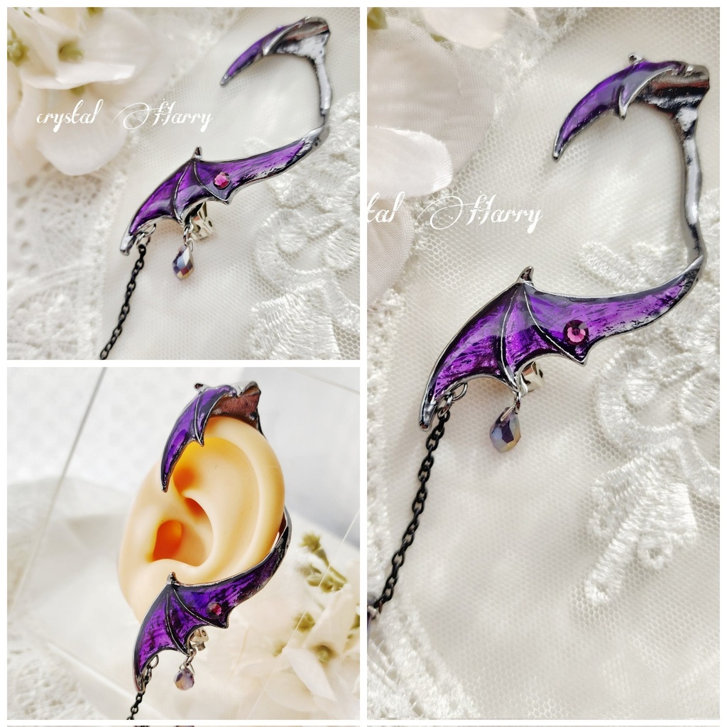 【悪魔の耳飾り】～チタンブラック～妖紫～イヤークリップ