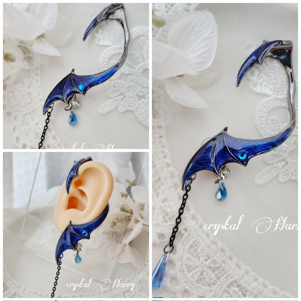 【悪魔の耳飾り】~チタンブラック~深蒼~イヤークリップ