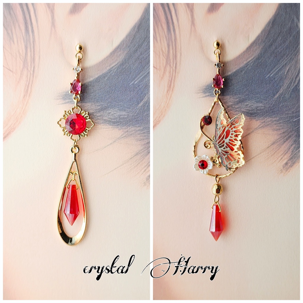 【華蝶雫の耳飾り】~紅~