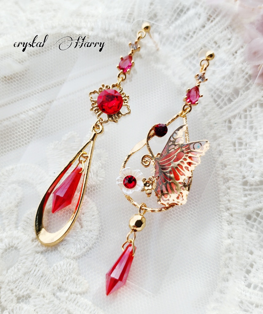 【華蝶雫の耳飾り】~紅~