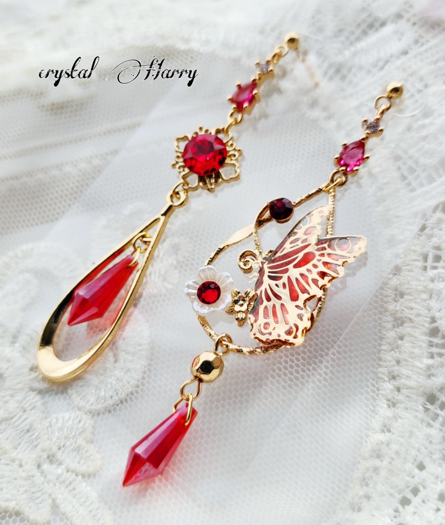 【華蝶雫の耳飾り】~紅~