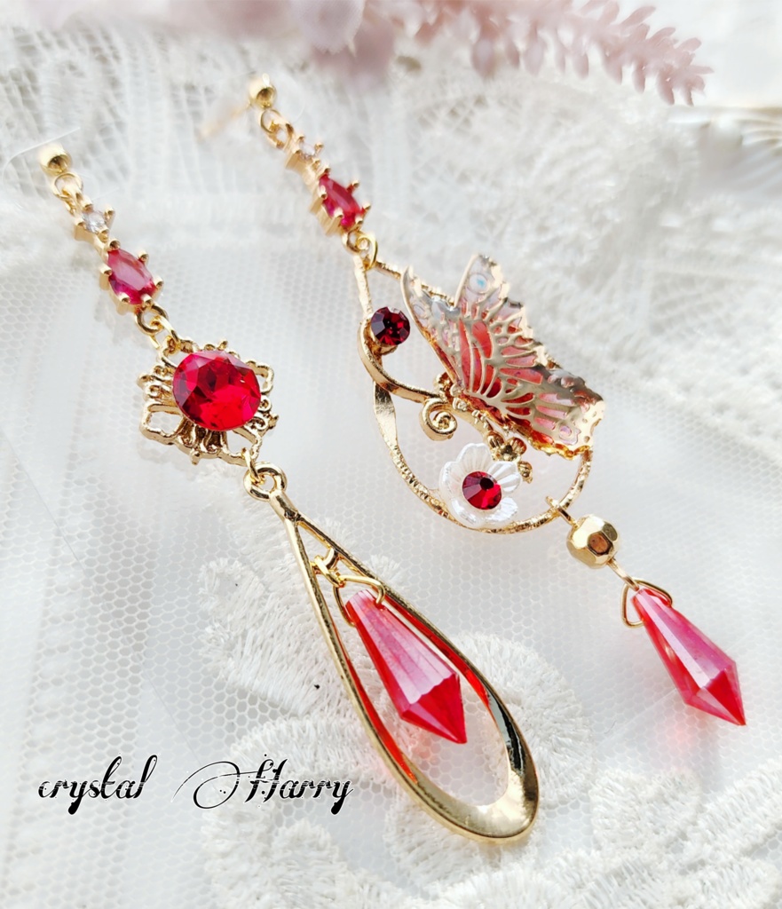 【華蝶雫の耳飾り】~紅~