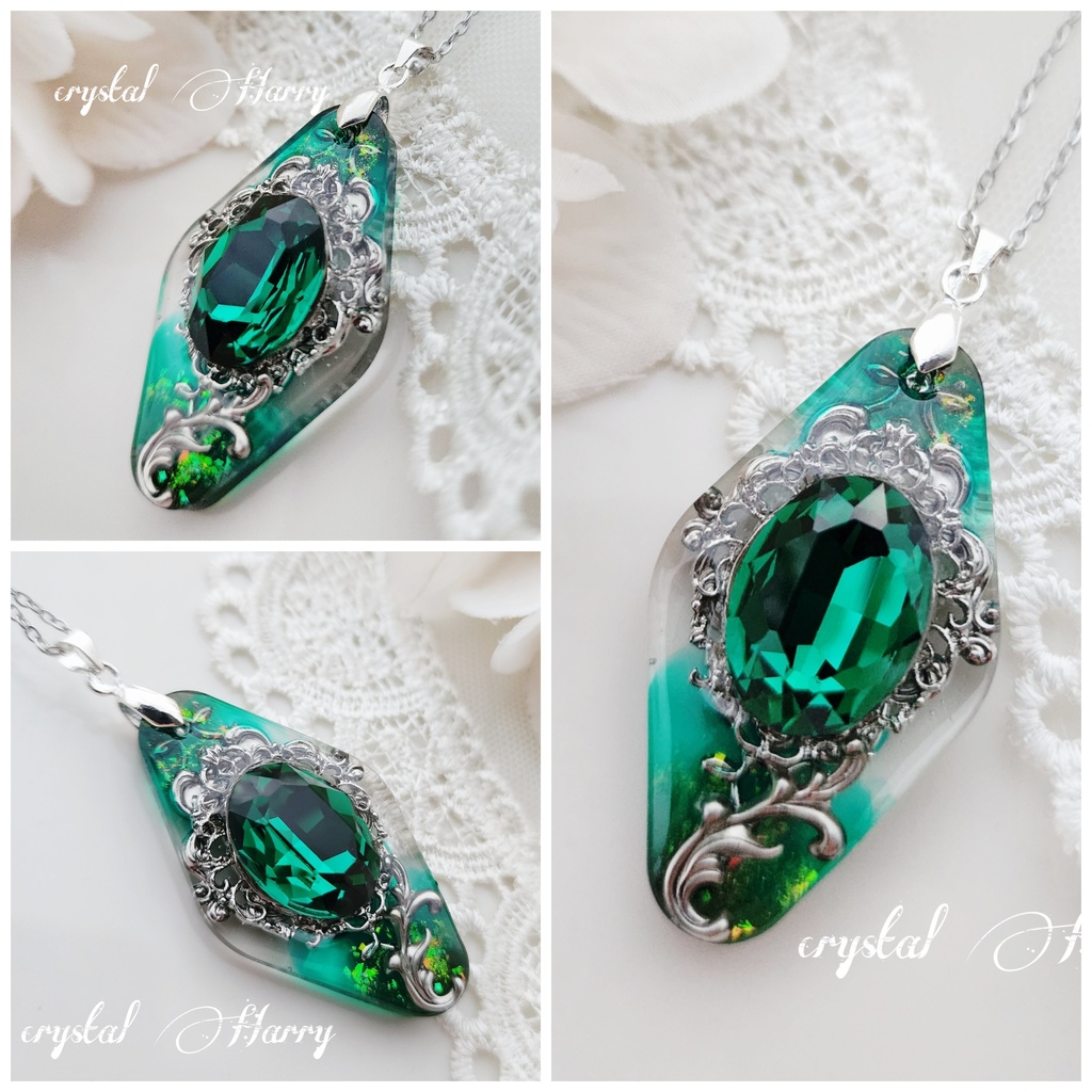 【宝石結晶の首飾り】~銀翠~