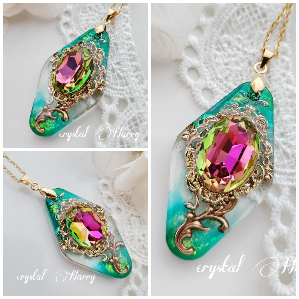 【宝石結晶の首飾り】~金翡翠~