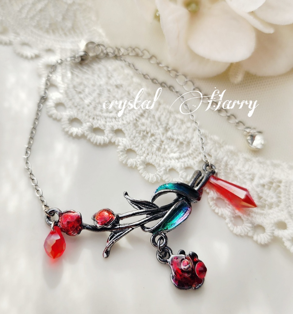 【夢薔薇のブレスレット】~黒赤薔薇~