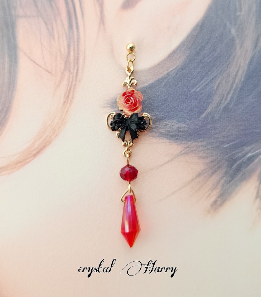 【薔薇結びの装飾品】~ロイヤルレッド~耳飾り