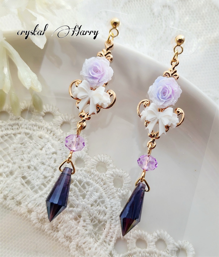 【薔薇結びの装飾品】~バイオレット~耳飾り