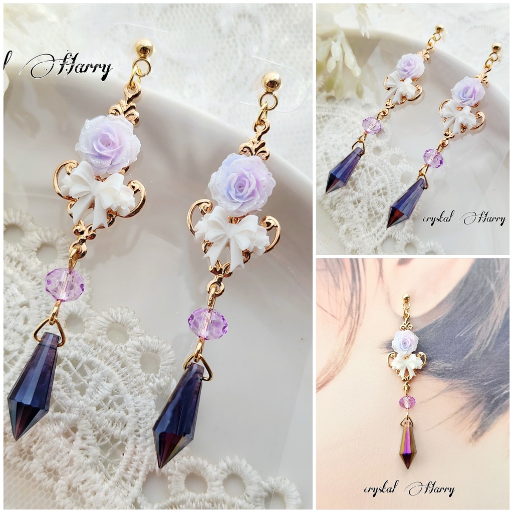 【薔薇結びの装飾品】~バイオレット~耳飾り