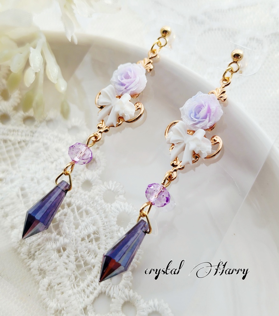 【薔薇結びの装飾品】~バイオレット~耳飾り