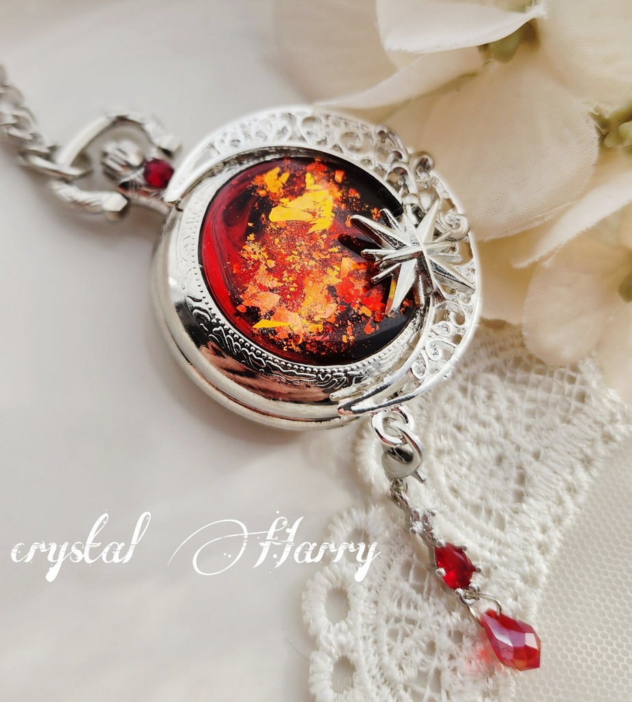 【色彩の懐中時計】~銀赤~⚠️本物懐中時計