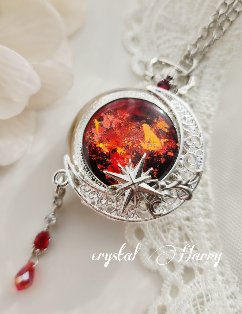 【色彩の懐中時計】~銀赤~⚠️本物懐中時計