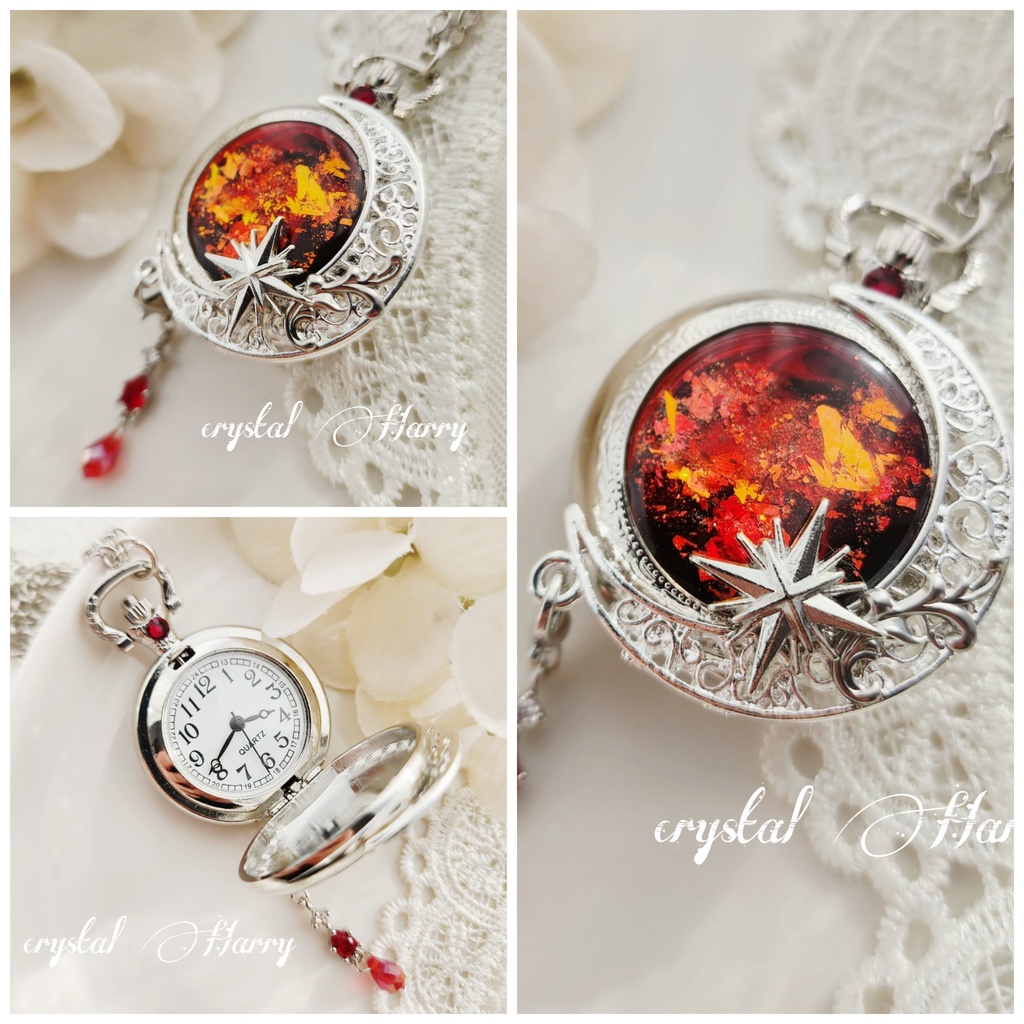 【色彩の懐中時計】~銀赤~⚠️本物懐中時計