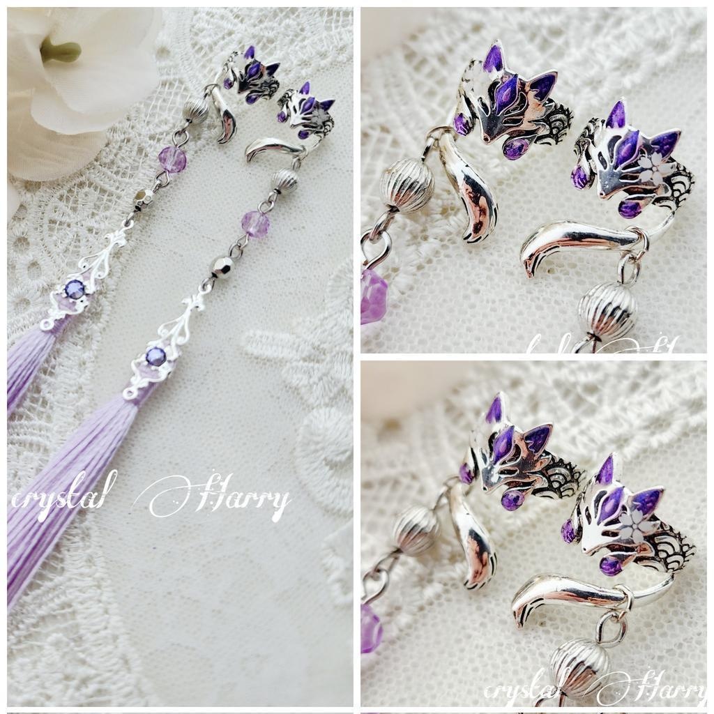 【妖狐の耳飾り】～夜桜狐～イヤーカフ(右耳用)⚠️片耳販売