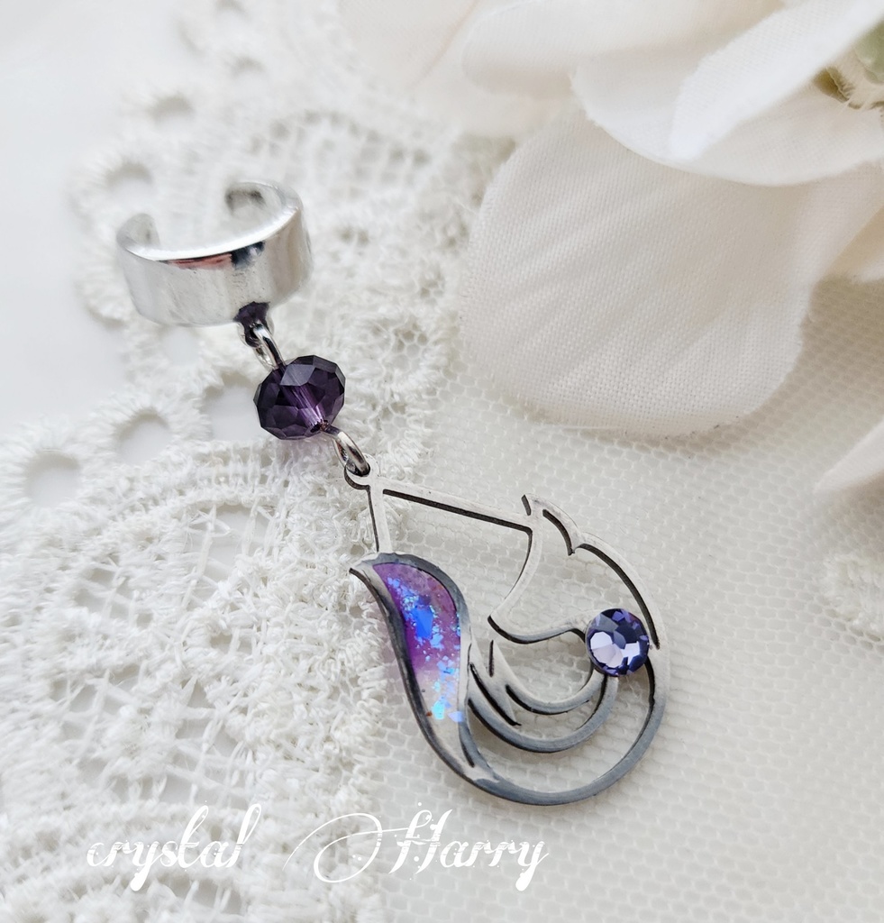 【管狐の耳飾り】~銀紫~イヤーカフ