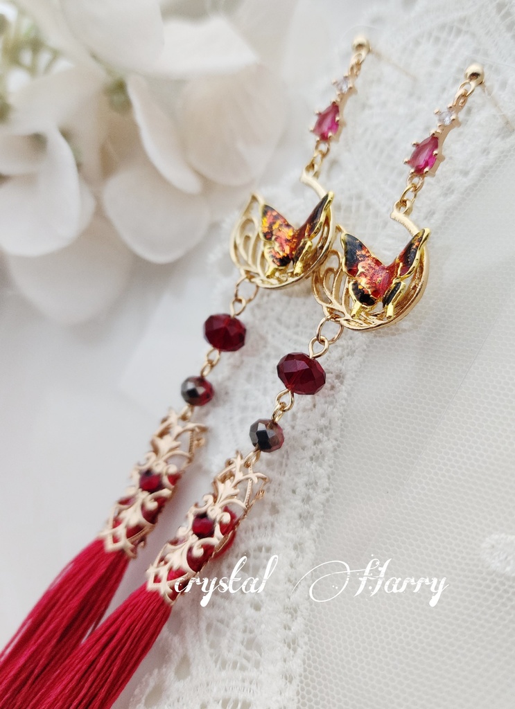 【雅蝶の耳飾り】~金赤黒蝶~