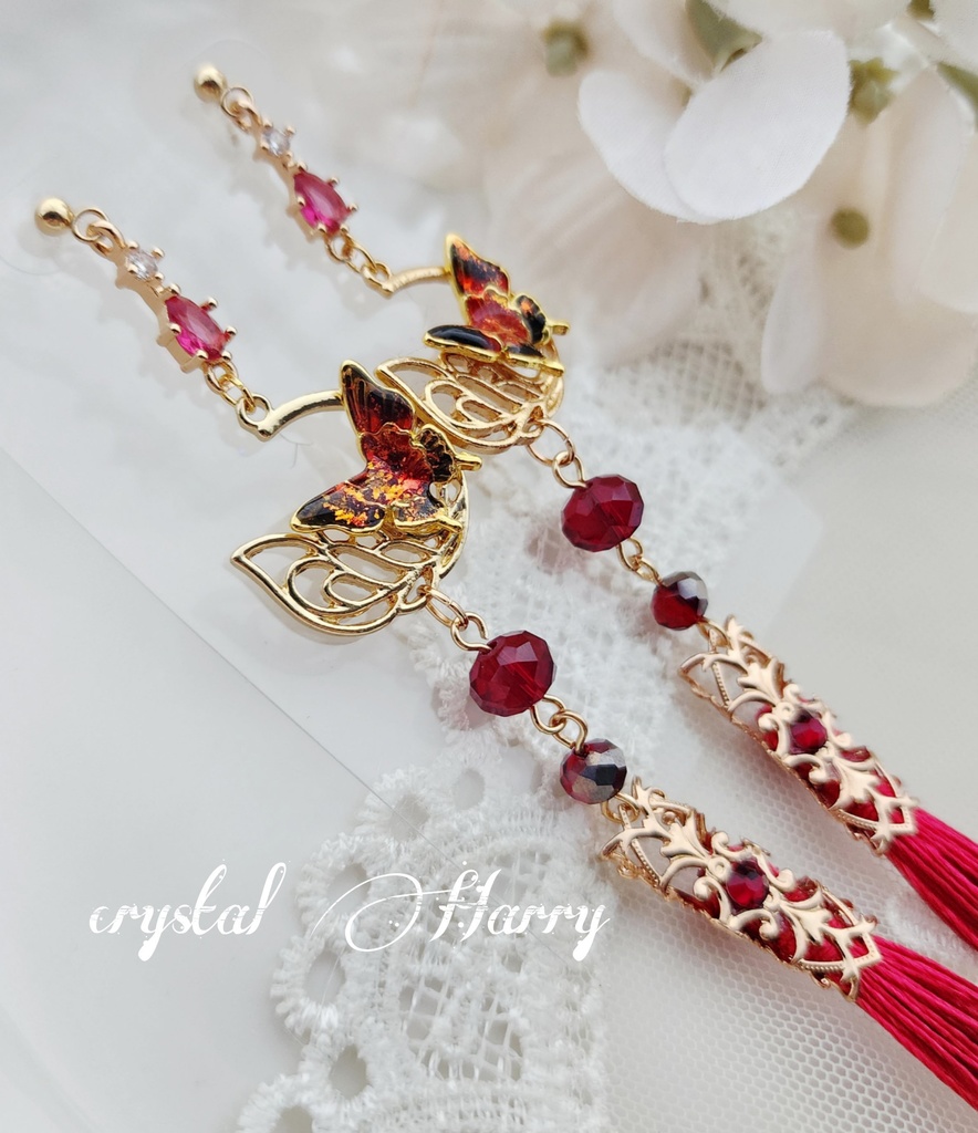 【雅蝶の耳飾り】~金赤黒蝶~