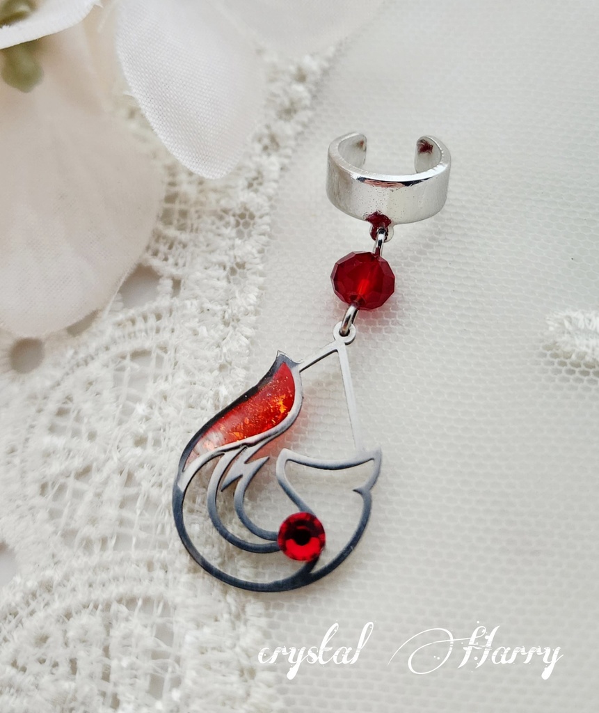 【管狐の耳飾り】~銀赤~イヤーカフ