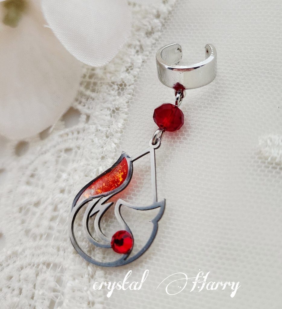 【管狐の耳飾り】~銀赤~イヤーカフ