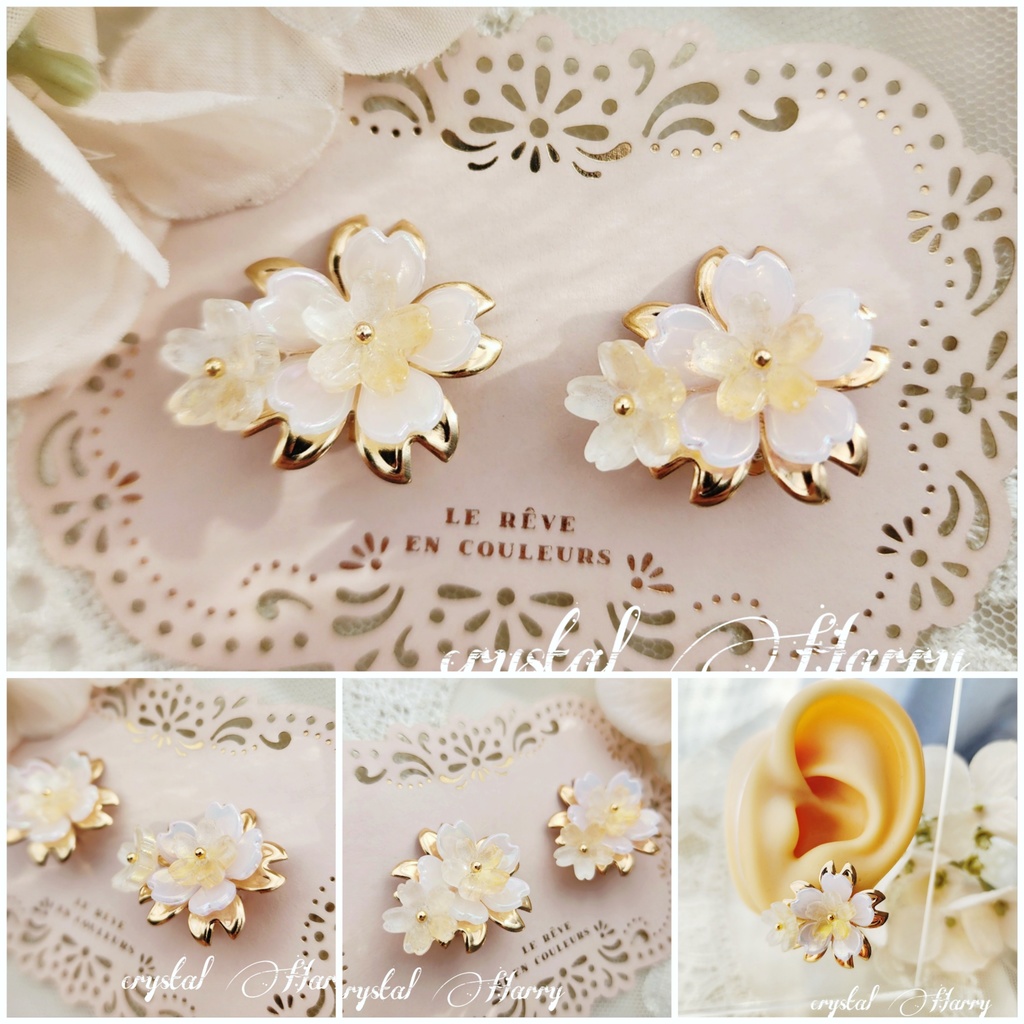 【華桜の耳飾り】～月光桜～クリップイヤリング