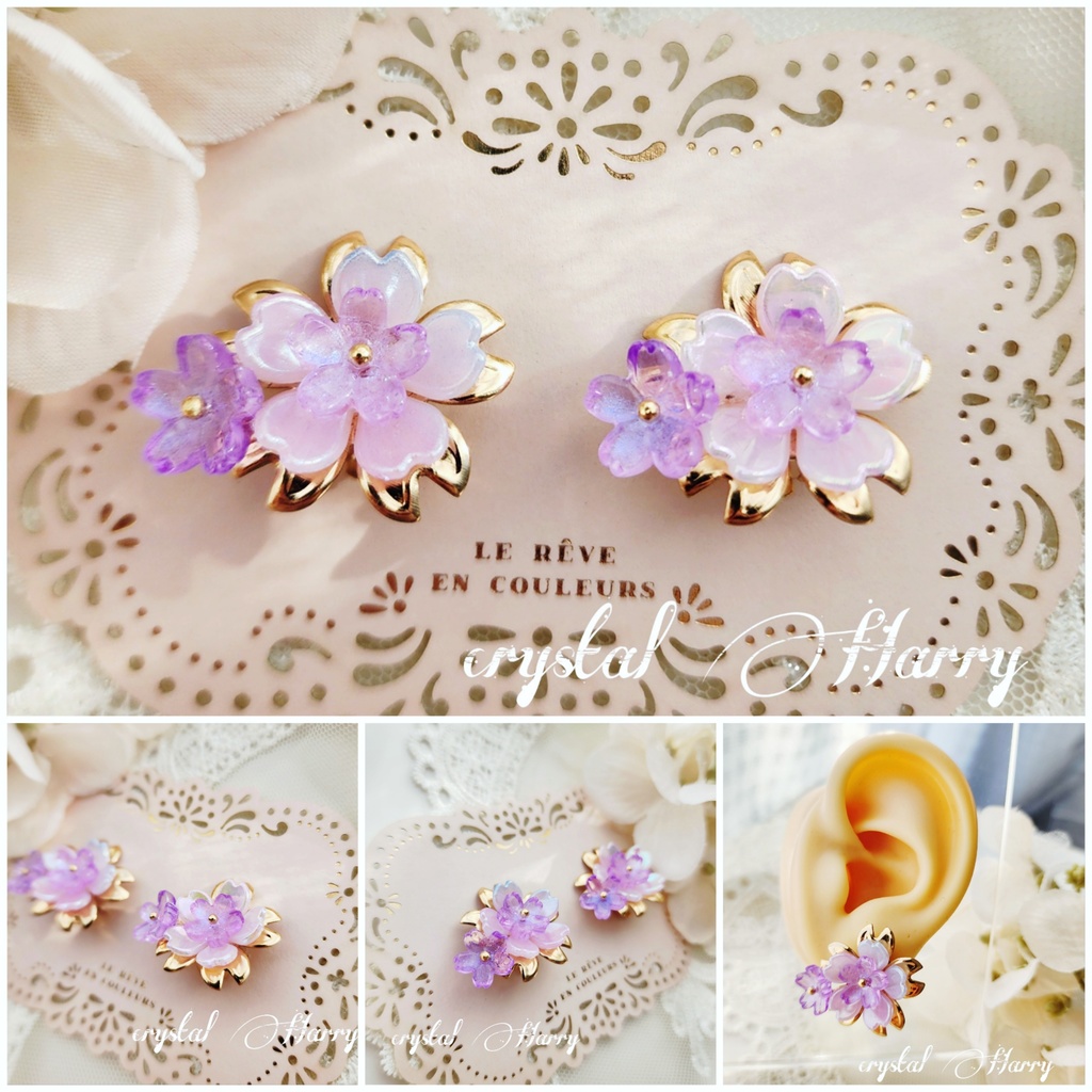 【華桜の耳飾り】～艶桜～クリップイヤリング