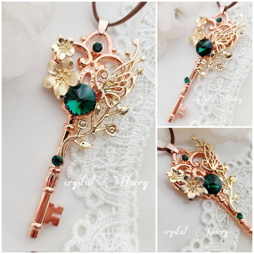 【蝶桜の大鍵】～金深翠～ピンクゴールドベース