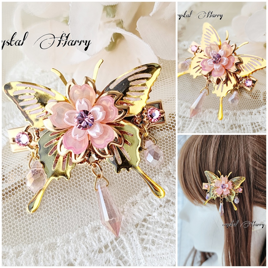 【透桜蝶の髪飾り】～桜～ミニヘアクリップ