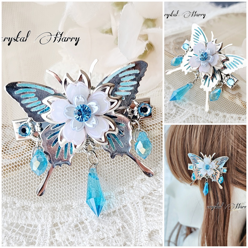 【透桜蝶の髪飾り】～水桜～ミニヘアクリップ