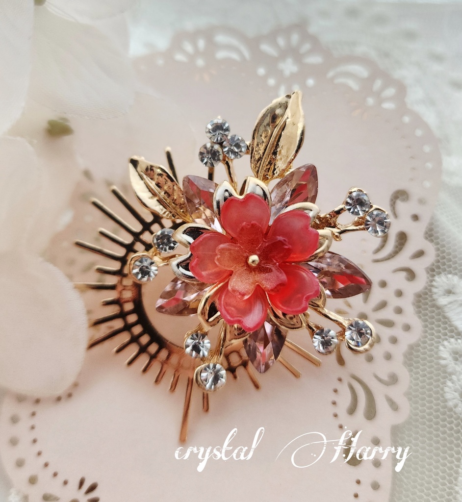 【桜日光輪の髪飾り】~紅桜~ポニーフック