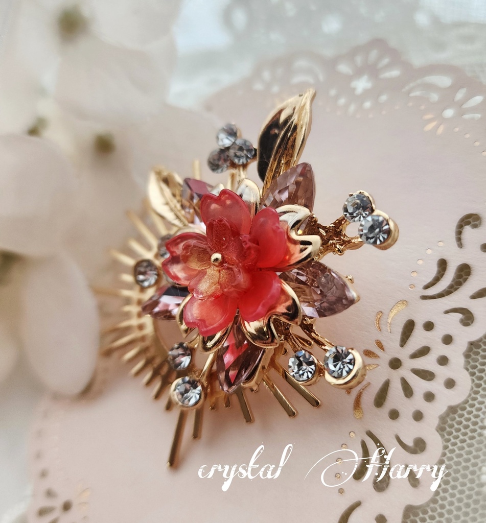 【桜日光輪の髪飾り】~紅桜~ポニーフック