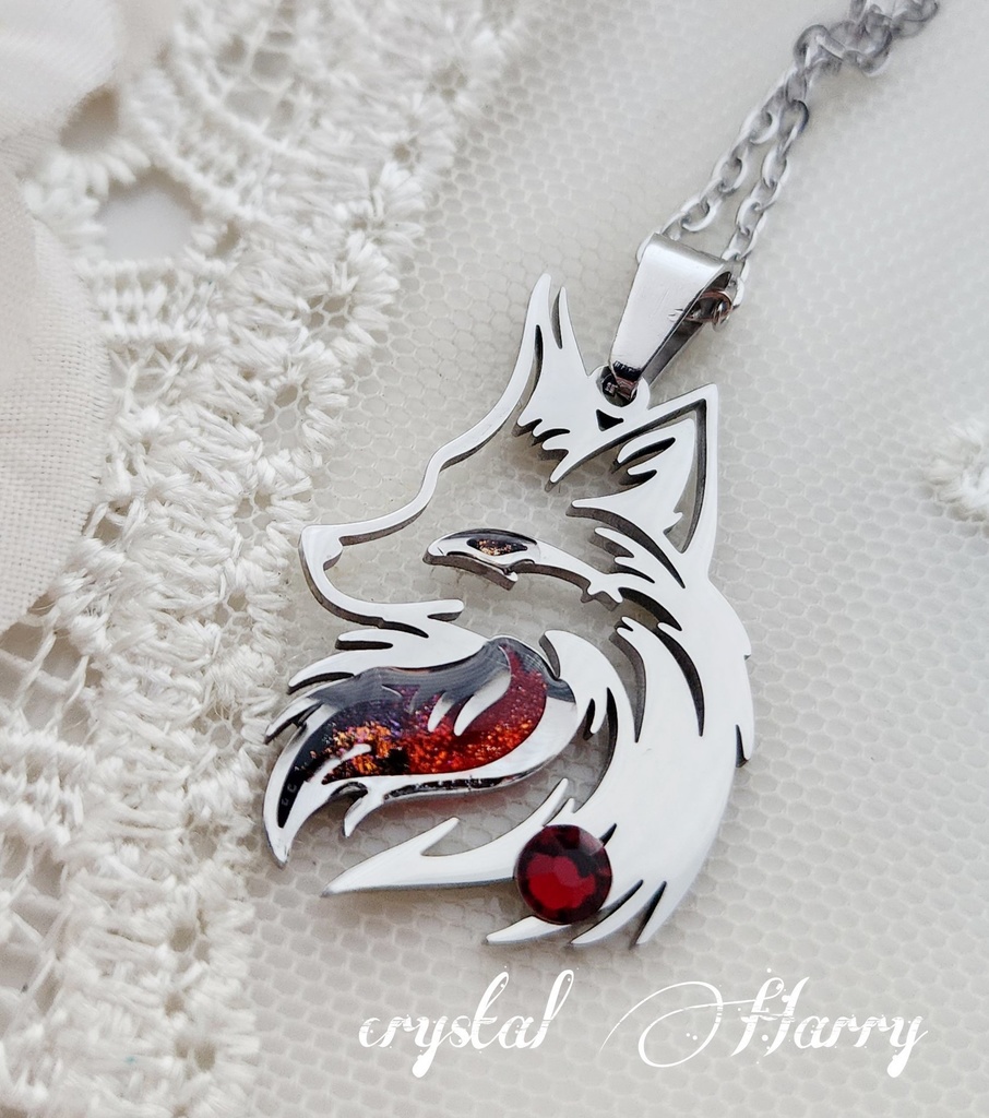 【妖狐達の夜】～銀赤～ステンレスネックレス