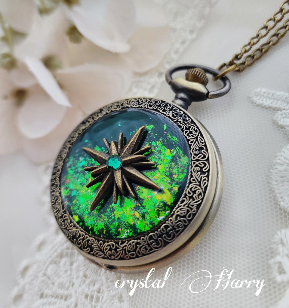 【星の羅針盤の懐中時計】~翠の星~⚠本物懐中時計