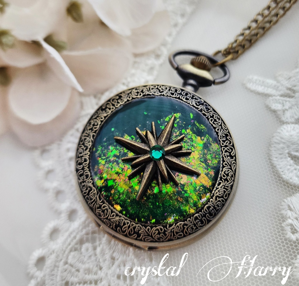 【星の羅針盤の懐中時計】～翠の星～⚠本物懐中時計