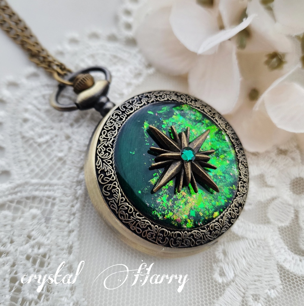 【星の羅針盤の懐中時計】~翠の星~⚠本物懐中時計