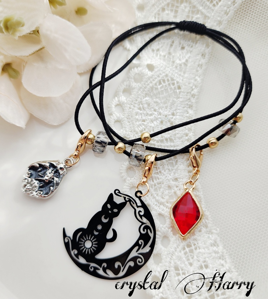 【バステトの装飾品】～黒赤～ヘアゴムブレスレット